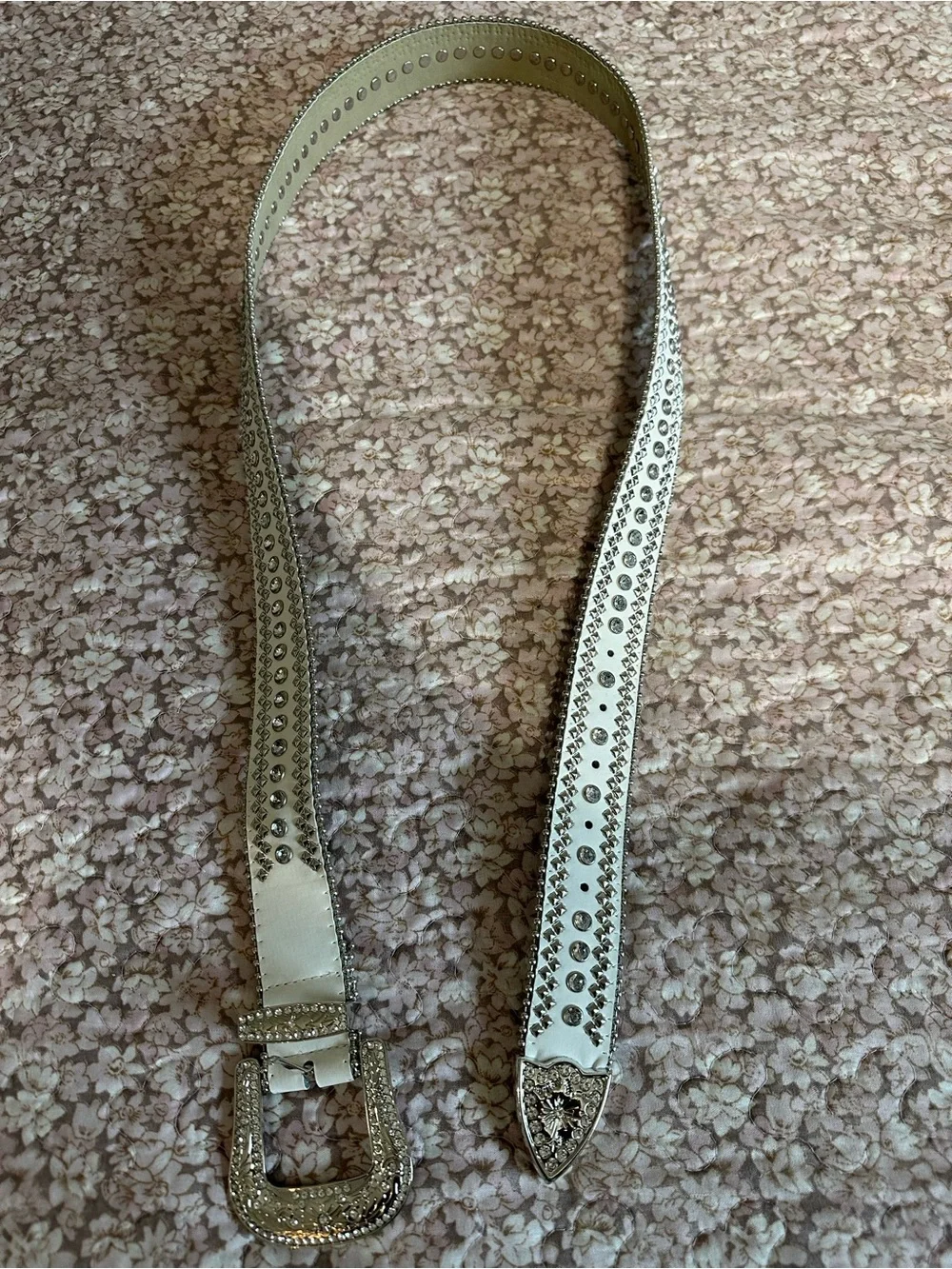 Rhinestone Embellished White Women's Belt